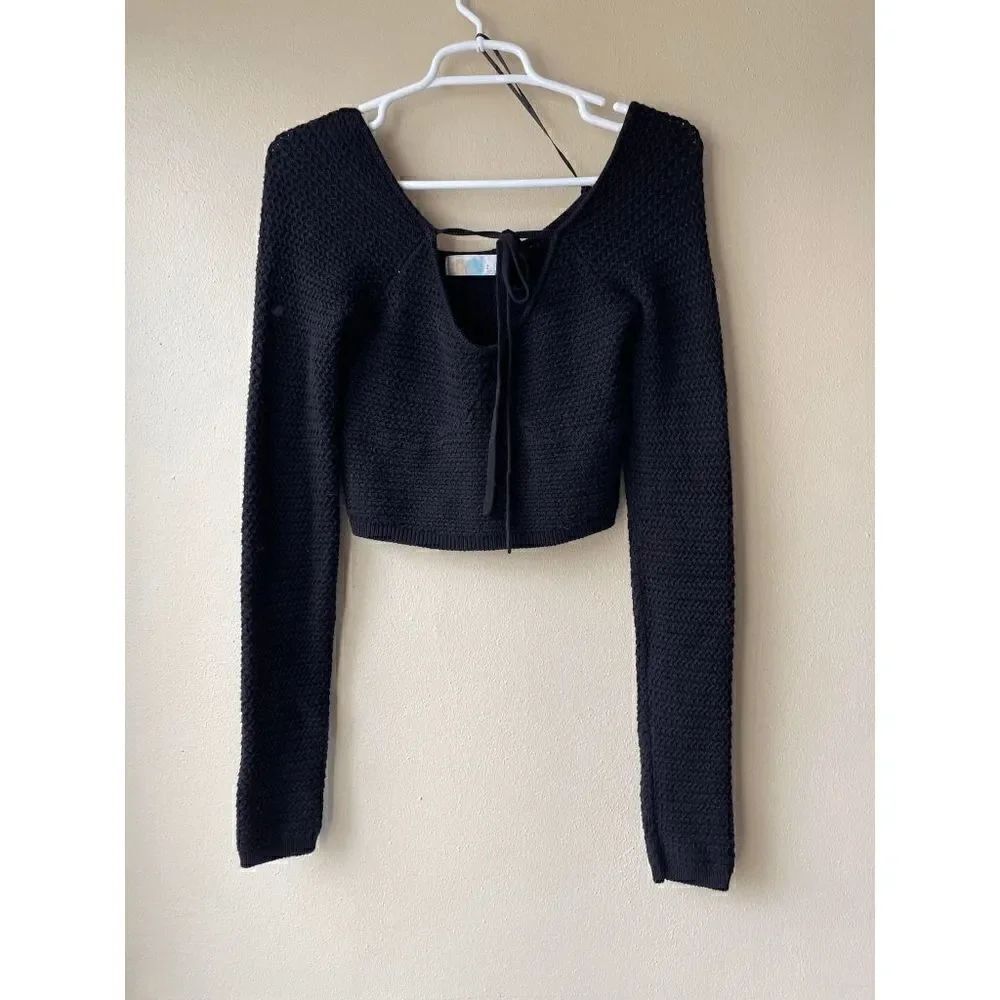 Free People Beach Black Knit Crop Long Sleeve Women's Size Small